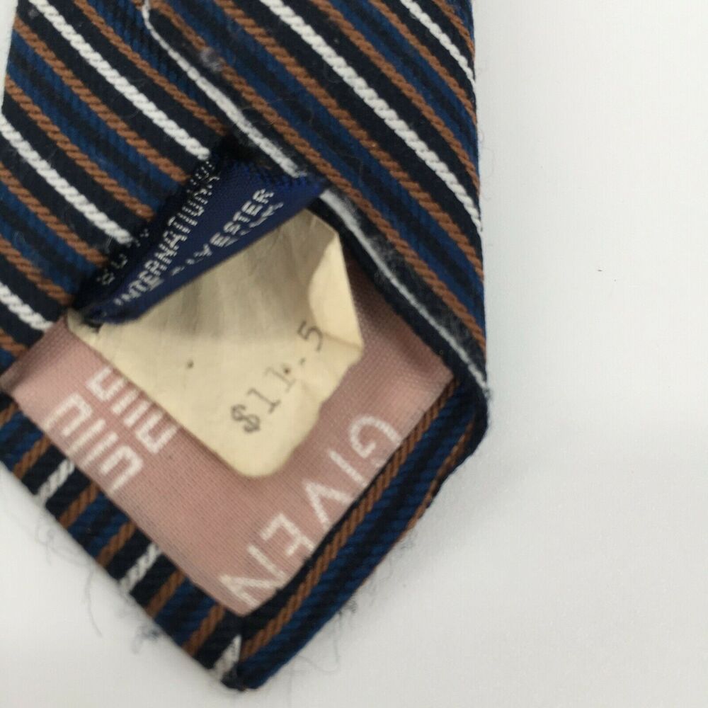 Vintage 1970s Givenchy Gentlemen Paris Tie Navy Blue Striped Skinny Necktie - Picture 9 of 12